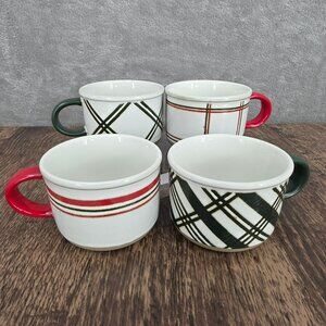 Hearth Hand Magnolia Christmas Plaid Stripes Holiday Coffee Mugs Set of 4 Small